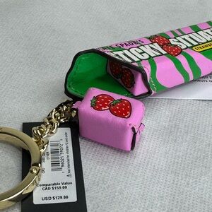 NWT Kate Spade Sticky Situation Strawberry Chewing Gum Bag Charm, Keychain KK206